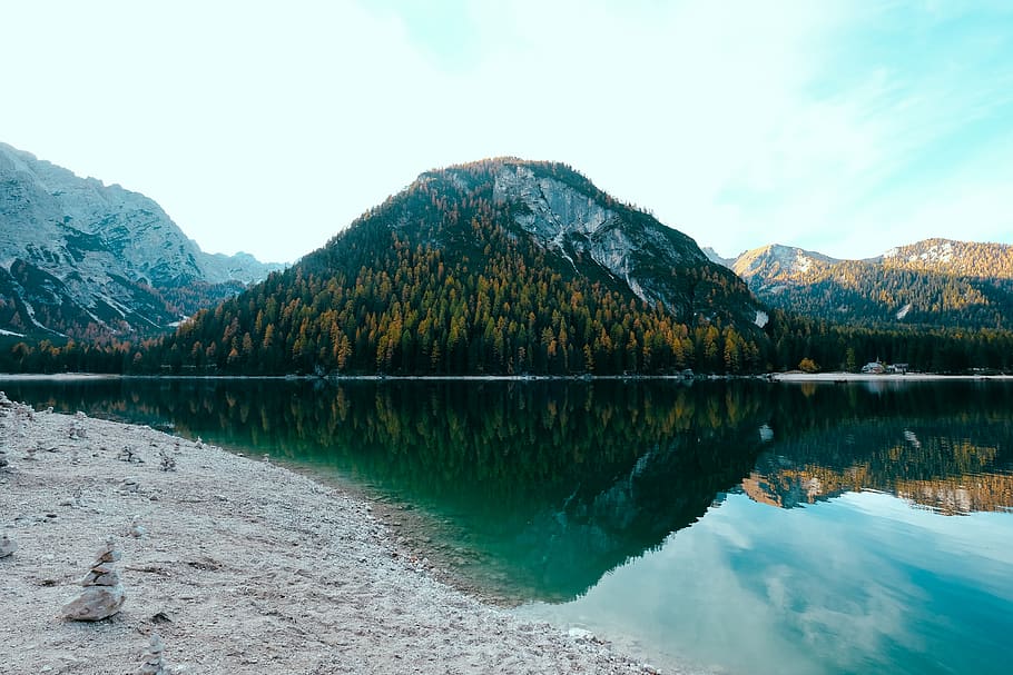 Tree Covered Mountain Near Lake Nature Photography, adventure HD wallpaper