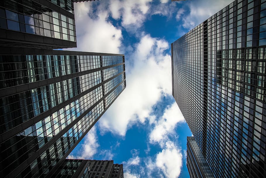 Worm's Eye View of Buildings, architecture, clouds, low angle shot HD wallpaper