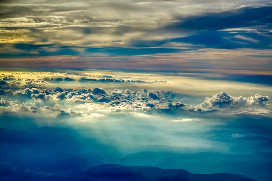 clouds during day, nature, outdoors, sky, weather, cumulus, azure sky HD wallpaper