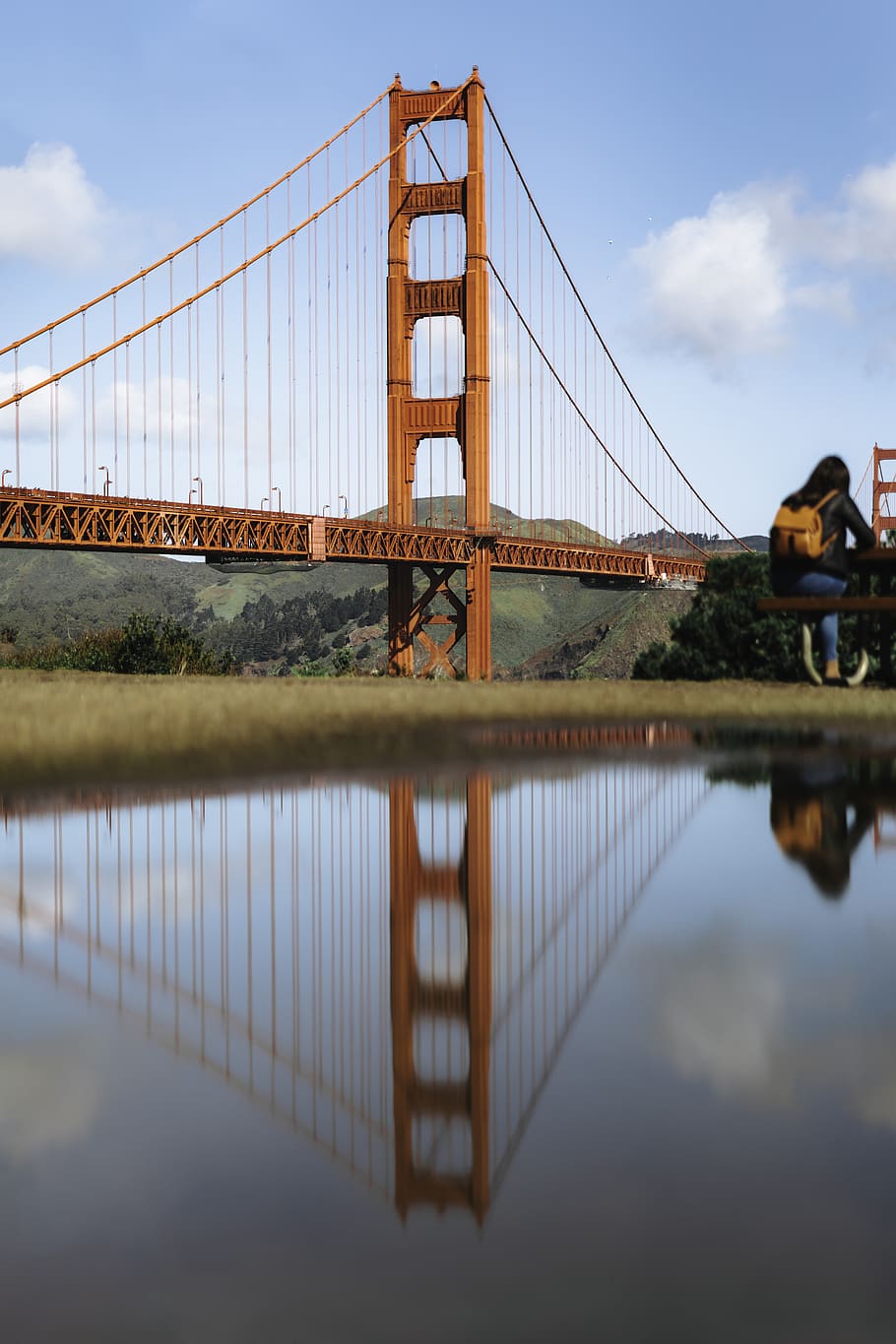 person, human, building, bridge, suspension bridge, vehicle HD wallpaper