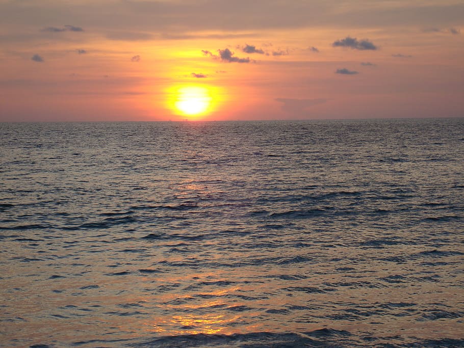 sunrise, sunset, sky, evening, beach, sea, landscape, water HD wallpaper