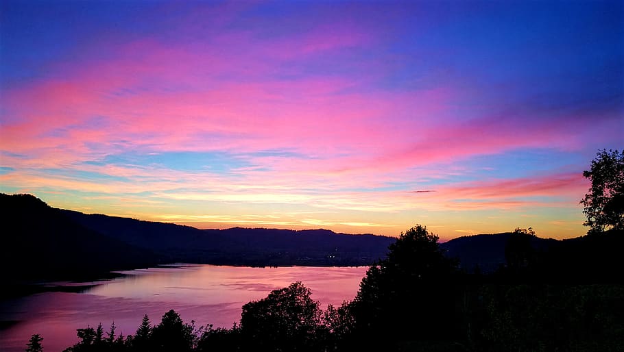kitsch, sunset, switzerland, train, ägeri, landscape, nature HD wallpaper