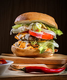 Close-Up Photo of a Cheese Burger , beef, bread, buns, cheeseburger HD wallpaper