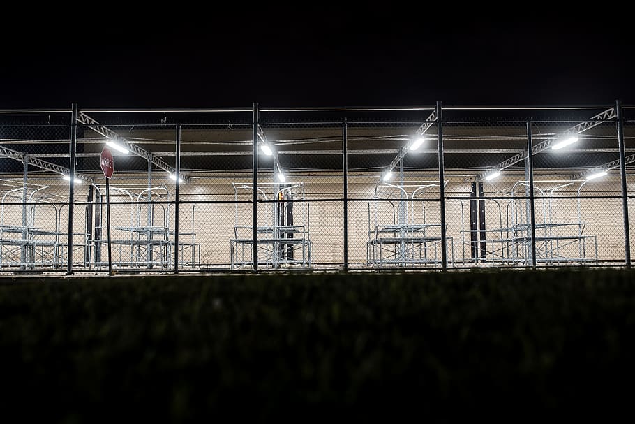 gray metal structure during night time, banister, handrail, canada HD wallpaper