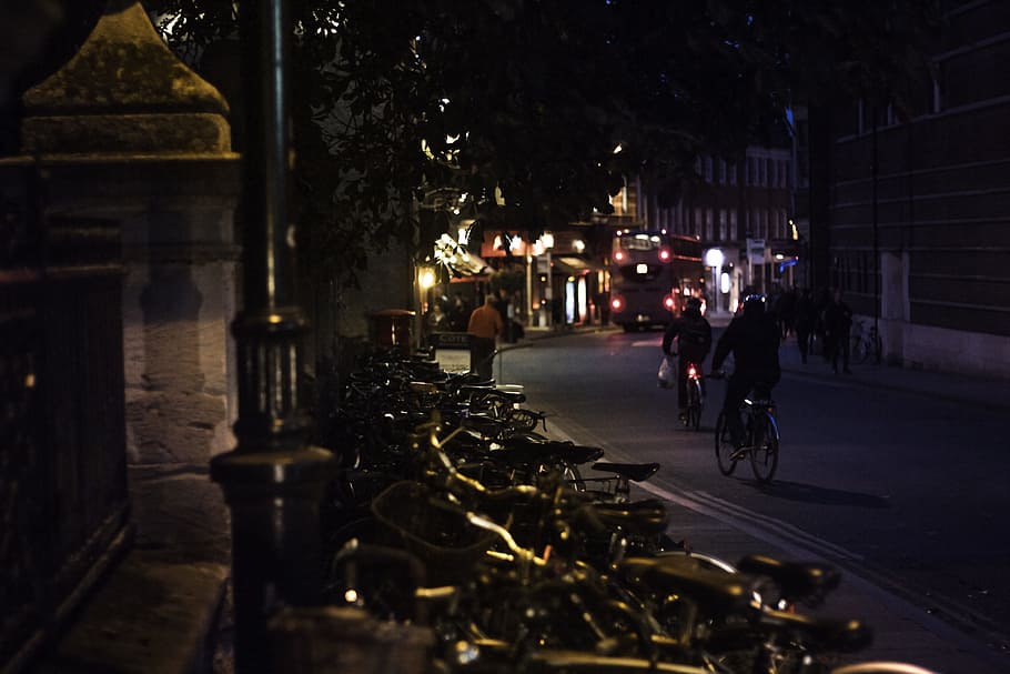 oxford, night, street, street light, bikes, bicycles, transportation, HD wallpaper