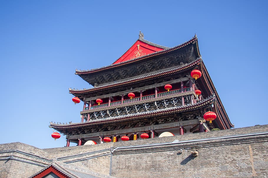 china, xi'an, drum tower, building, ancient, stone, history