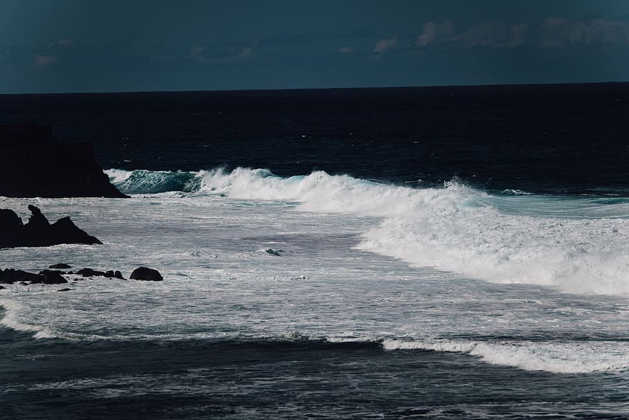 wallpaper, wave, rock, ocean, mauritius, sea, water, motion HD wallpaper
