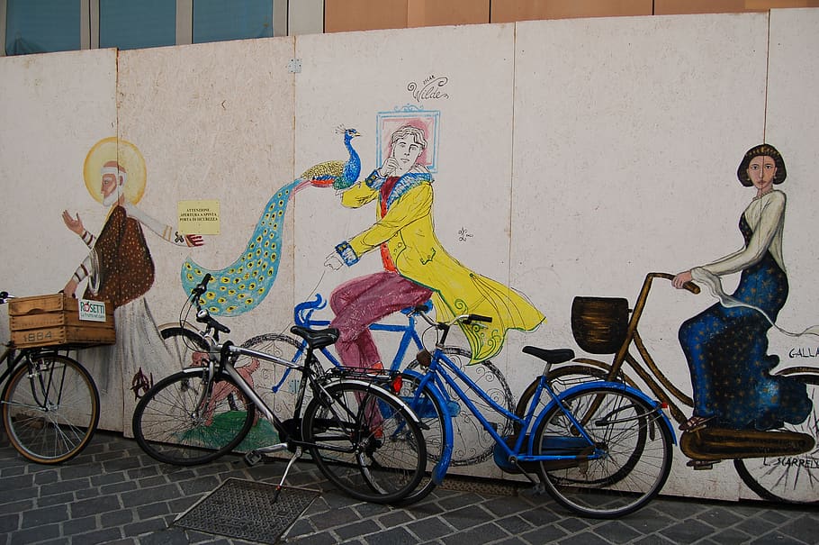 wall street art in a public place, bicycle, transportation, HD wallpaper