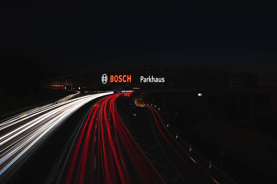 time-lapse photography vehicle lights, road, sign, travel, transport HD wallpaper