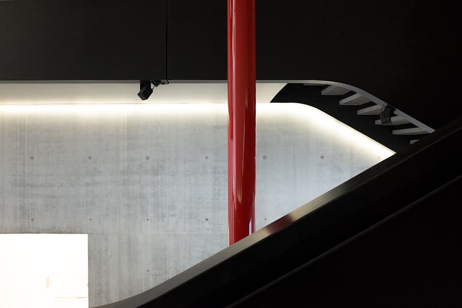 museum, minimal, black, red, industrial, concrete, maxxi, rome HD wallpaper