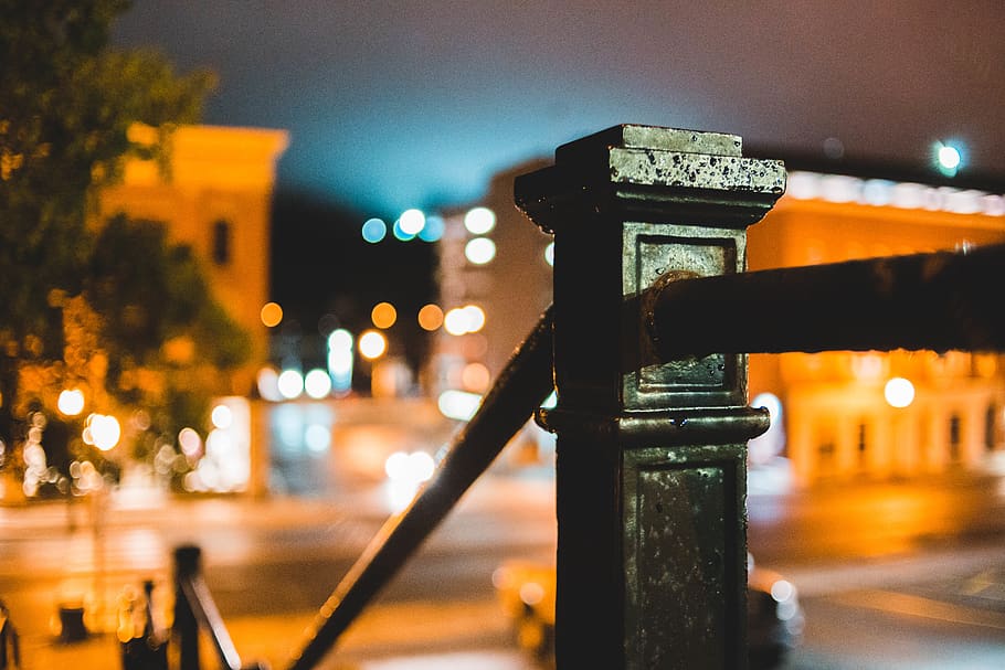 black metal railing at night, banister, handrail, canada, st. john's HD wallpaper