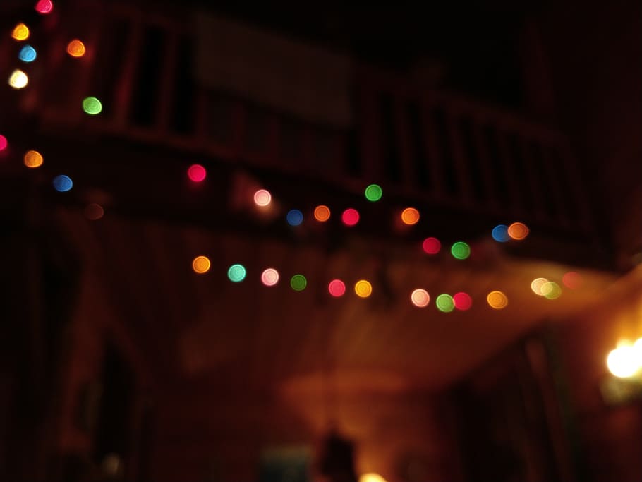 night, mountain, illuminated, defocused, lighting equipment HD wallpaper