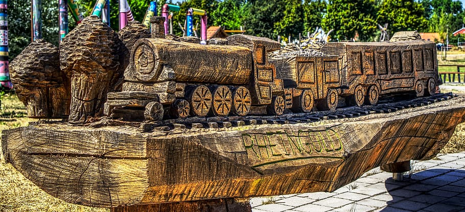 train, railway, wood, artwork, carving, log, model, rheingold HD wallpaper
