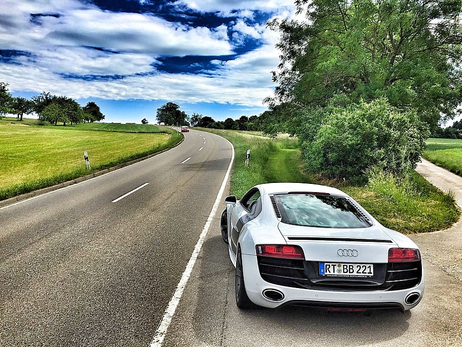 White Audi Coupe on Gray Concrete Road during Textile, auto, bitzer HD wallpaper