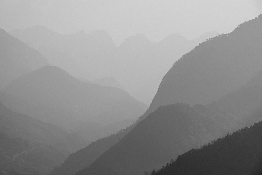 vietnam, sapa vietnam, black and white, landscape, mountain range, HD wallpaper