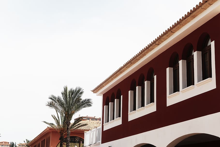 buildings, houses, windows, arches, palm trees, rooftops, building exterior HD wallpaper