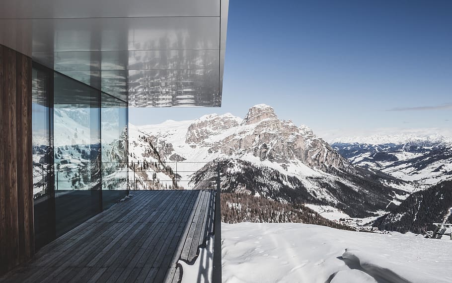 nature, mountain, mountain range, ice, building, piz boè alpine lounge, HD wallpaper