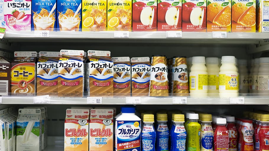 711, shop, japan, drinks, retail, shelf, choice, variation, HD wallpaper