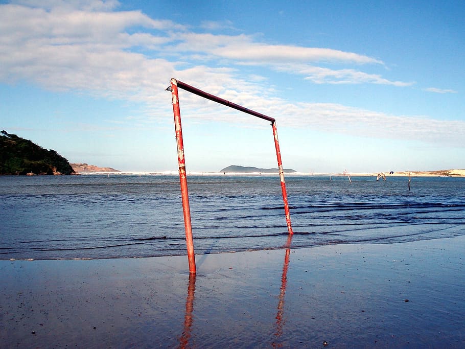 beach, ocean, sand, waves, soccer, sky, water, cloud - sky HD wallpaper