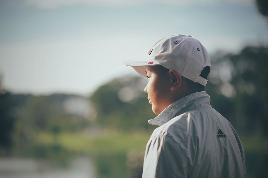 Kid Wearing White Cap and Adidas Jacket, adorable, blur, boy HD wallpaper