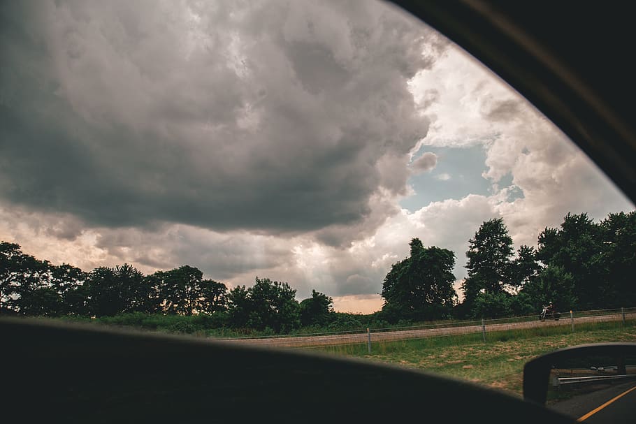 Pathway Near Grass and Trees, automobile, car window, clouds HD wallpaper