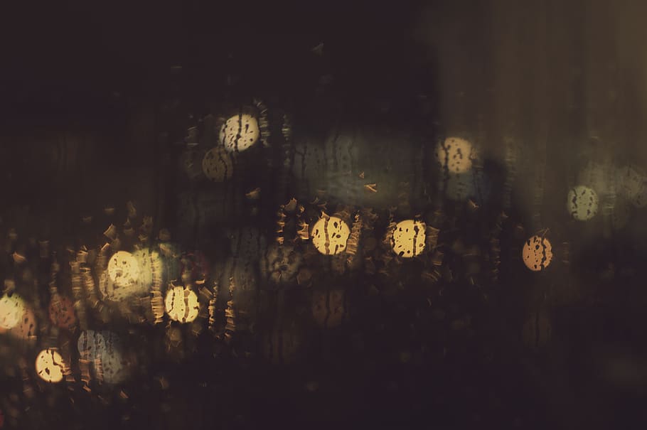 rain, window, blurry, winter, night, dark, cozy, bokeh, no people, HD wallpaper
