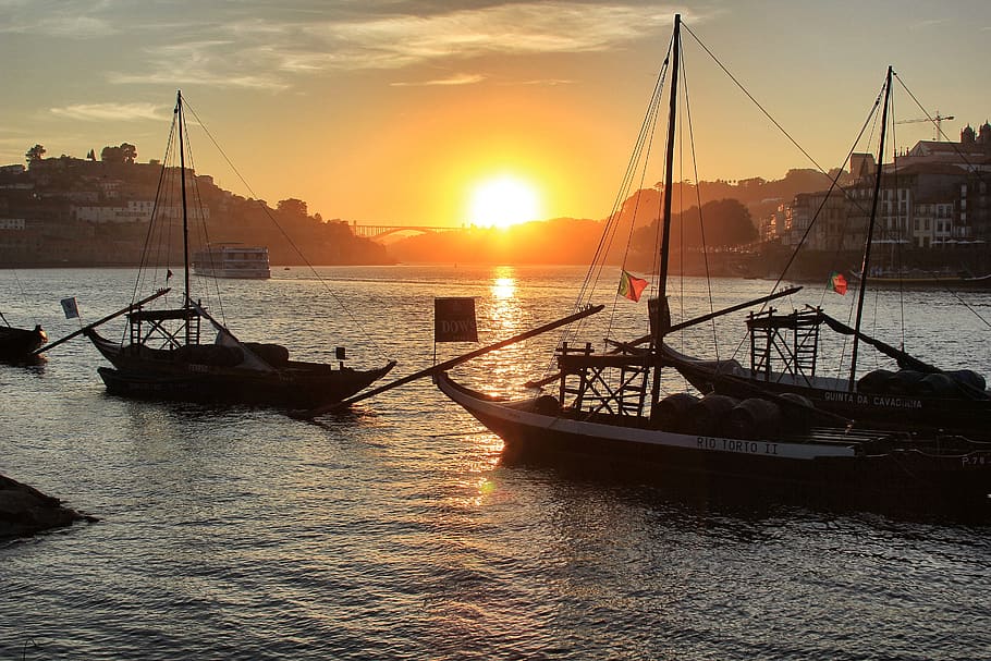portugal, porto, sunset, douro, nautical vessel, water, transportation, HD wallpaper