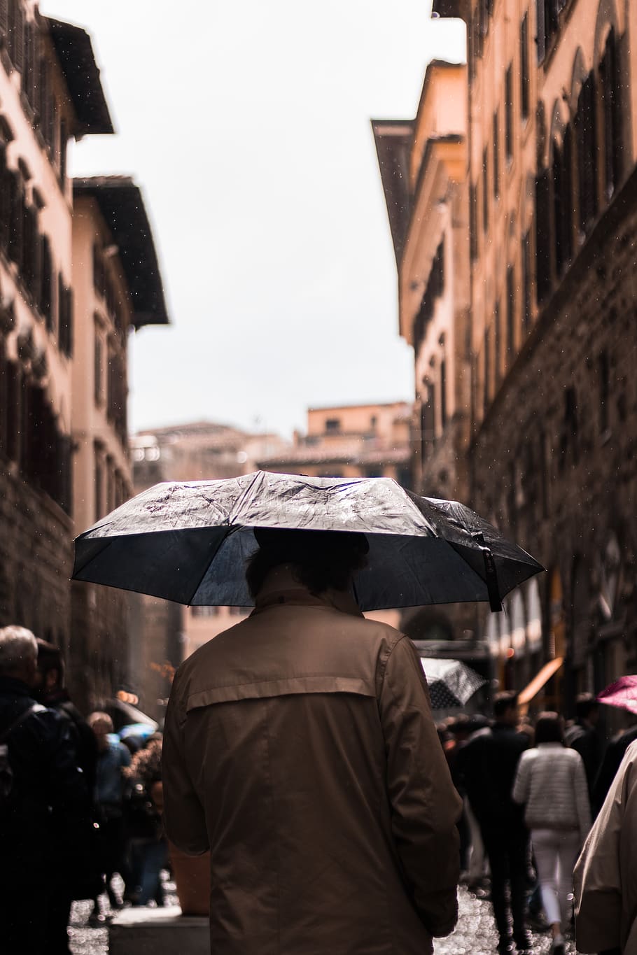 man under black umbrella, city, building exterior, architecture HD wallpaper