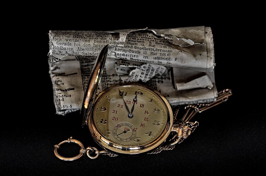 watch, pocket, time, clock, portable, paper, studio shot, black background HD wallpaper