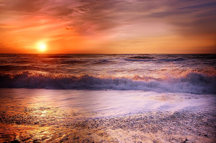 sun, beach, summer, ocean, sea, water, sand, vacations, sunset HD wallpaper