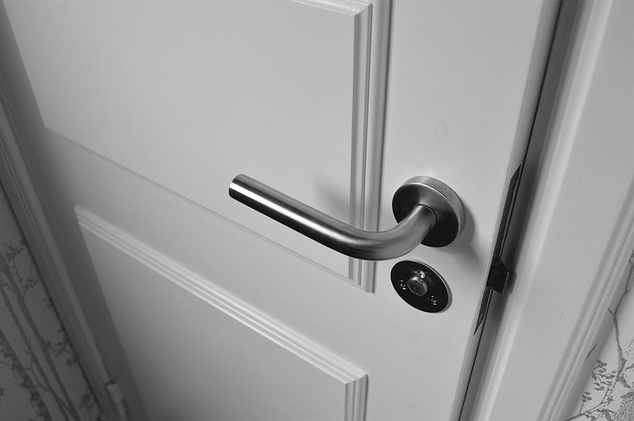 Semi Open White Wooden Door, access, chrome, contemporary, control