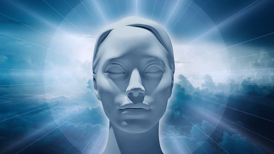 head, mask, face, clouds, sky, light, silhouette, spirit, soul HD wallpaper