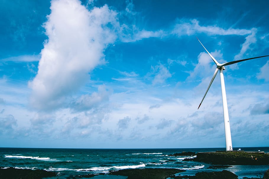 windmill, sea, sky, cloud, jeju, korea, travel, water, environmental conservation HD wallpaper
