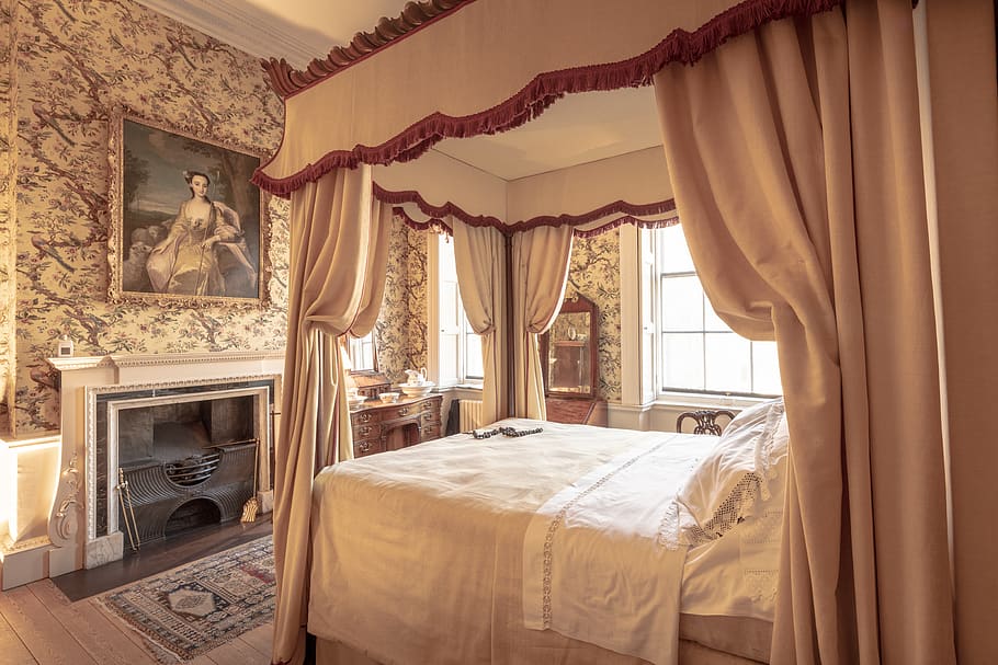 bedroom interior, furniture, curtain, indoors, window, domestic room HD wallpaper