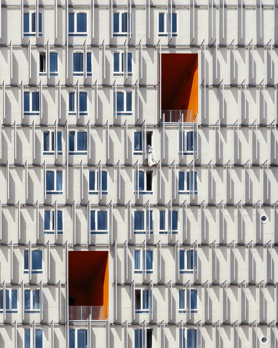 white and blue building, window, triangle, architecture, sphere