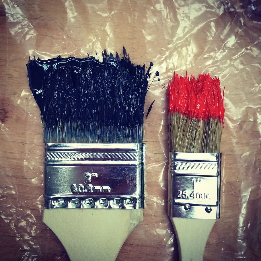 two paint brush on tables, indoors, close-up, paintbrush, still life HD wallpaper