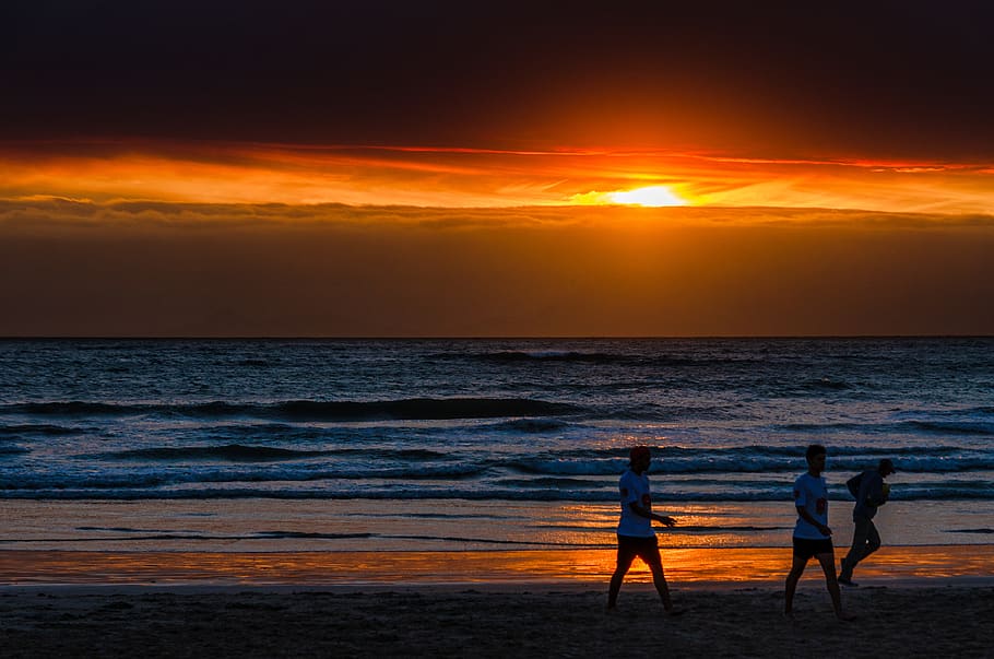 sunset, ocean, clouds, beach, sea, sky, water, landscape, nature HD wallpaper