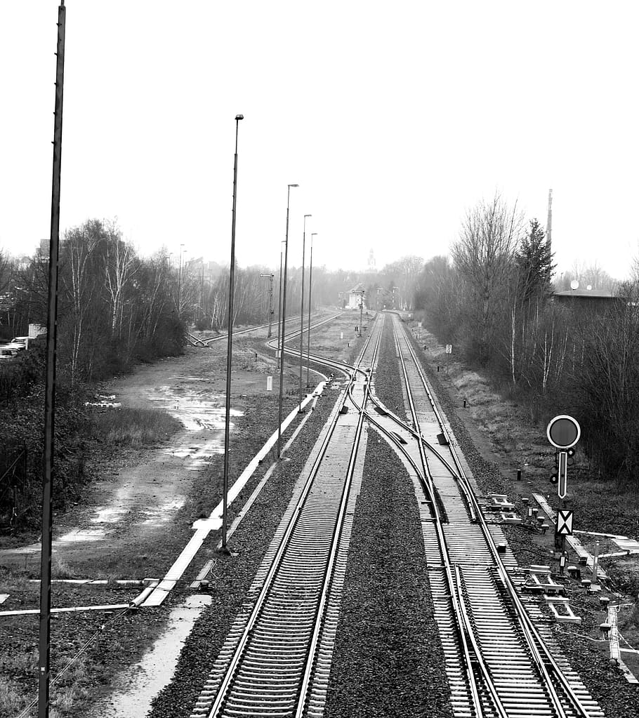 track, train, rails, railway, railway station, railroad tracks HD wallpaper
