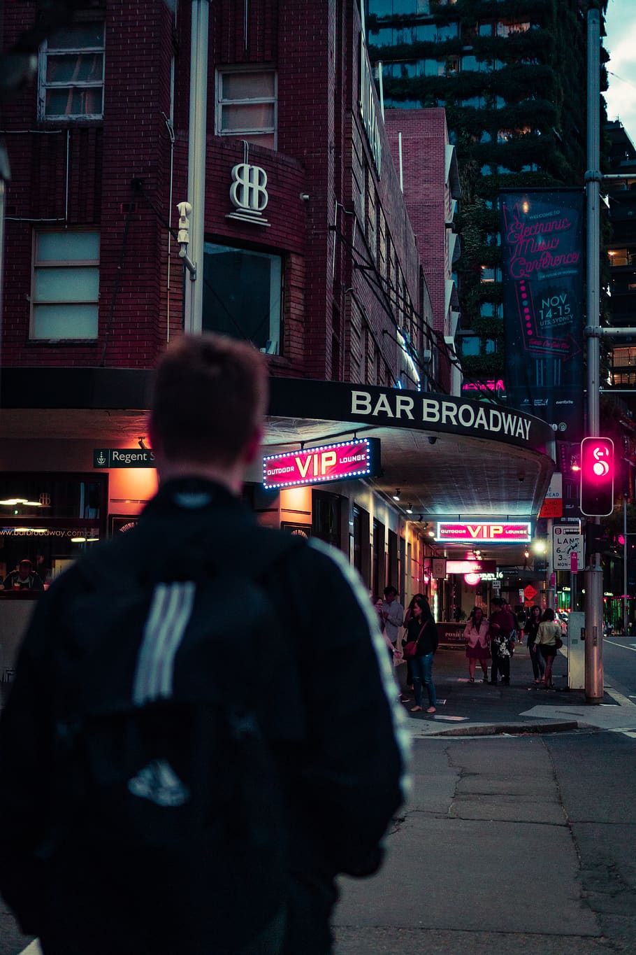 man walking towards bar broadway, urban, human, pedestrian, person