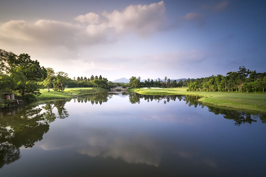 Body oOf Water, golf course, lake, outdoors, placid, pond, reflection, HD wallpaper