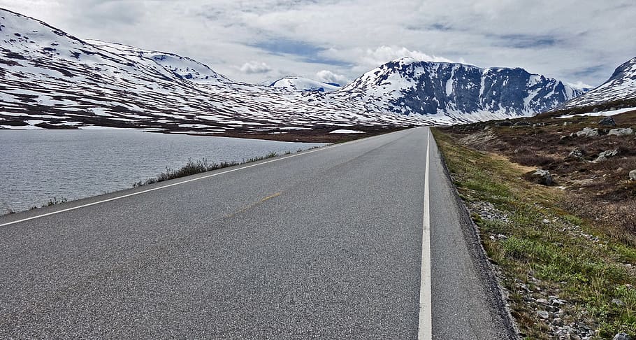 norway, mountains, road, snow, transportation, cold temperature HD wallpaper
