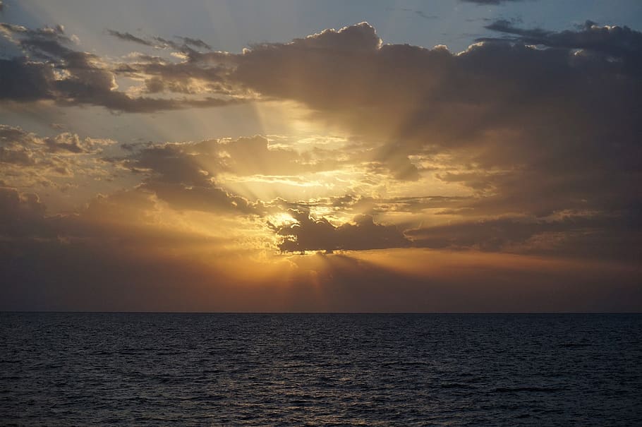 sunset, sea, water, sky, boat, clouds, beauty in nature, scenics - nature HD wallpaper