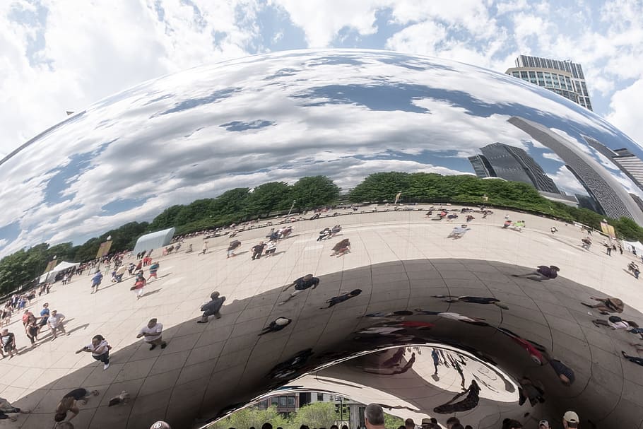 People reflecting on Chicago bean, architecture, art, attraction HD wallpaper