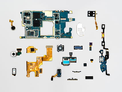Blue and Yellow Phone Modules, circuits, connection, cyborg, digital HD wallpaper