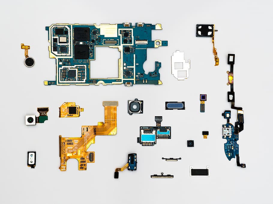 Blue and Yellow Phone Modules, circuits, connection, cyborg, digital HD wallpaper