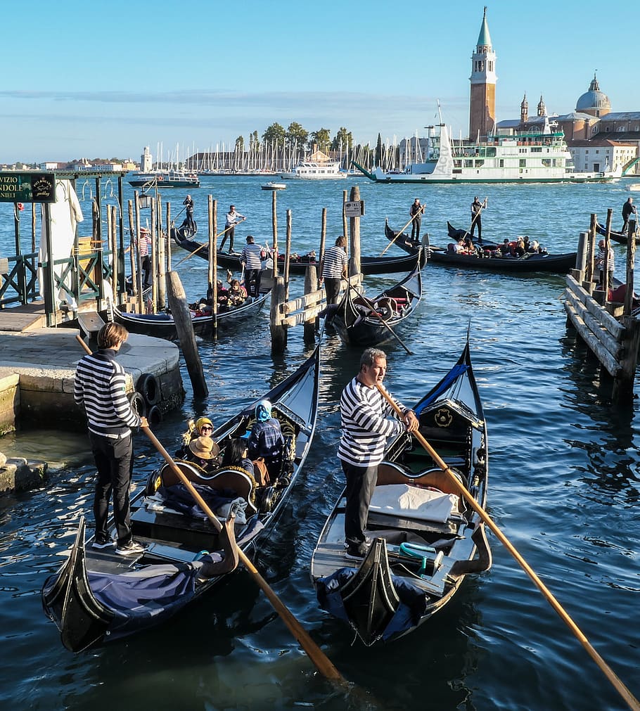 transport system, ship, waters, human, travel, gondola, venice HD wallpaper