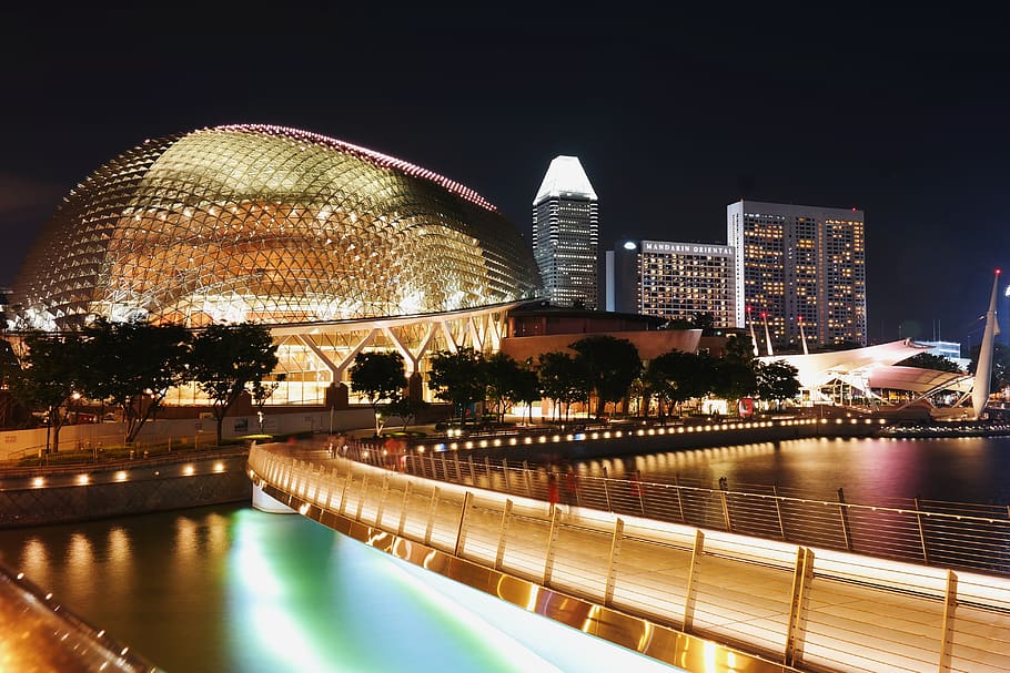 lighted buildings at night, city, metropolis, town, urban, resort HD wallpaper