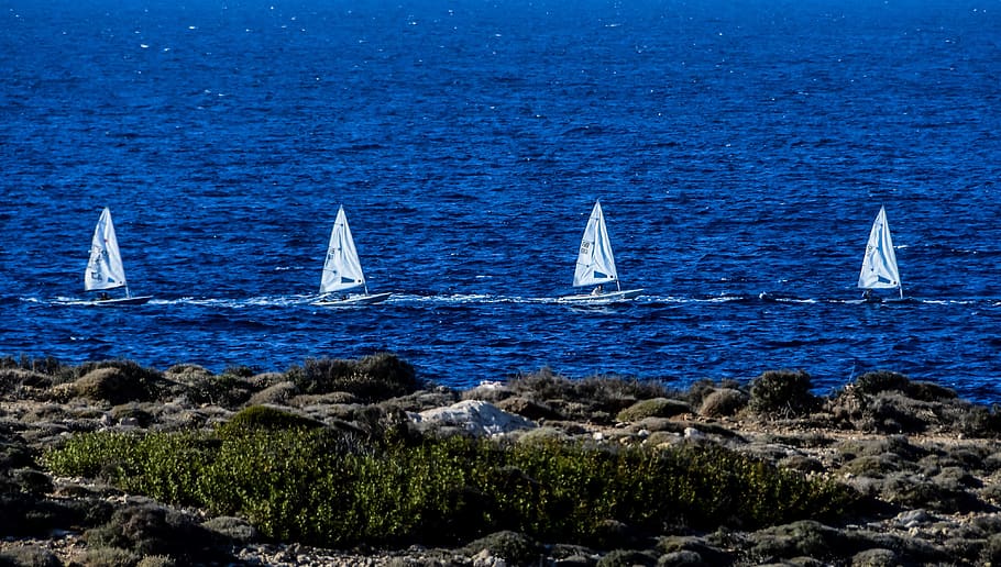 dinghy, sailing, sea, wind, nautical, blue, regatta, sailboat HD wallpaper