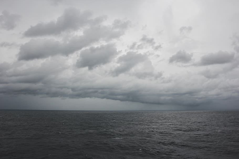 ocean, sea, blue, grey, clouds, storm, hurricane, atlantic, HD wallpaper