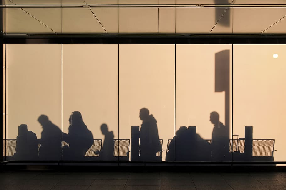 gray decorative wall, group of people, real people, men, silhouette HD wallpaper
